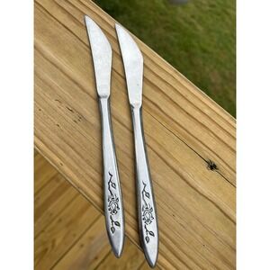 SET OF 2 Vintage National Stainless Flatware CHARMANTE Knives Single Rose, Japan